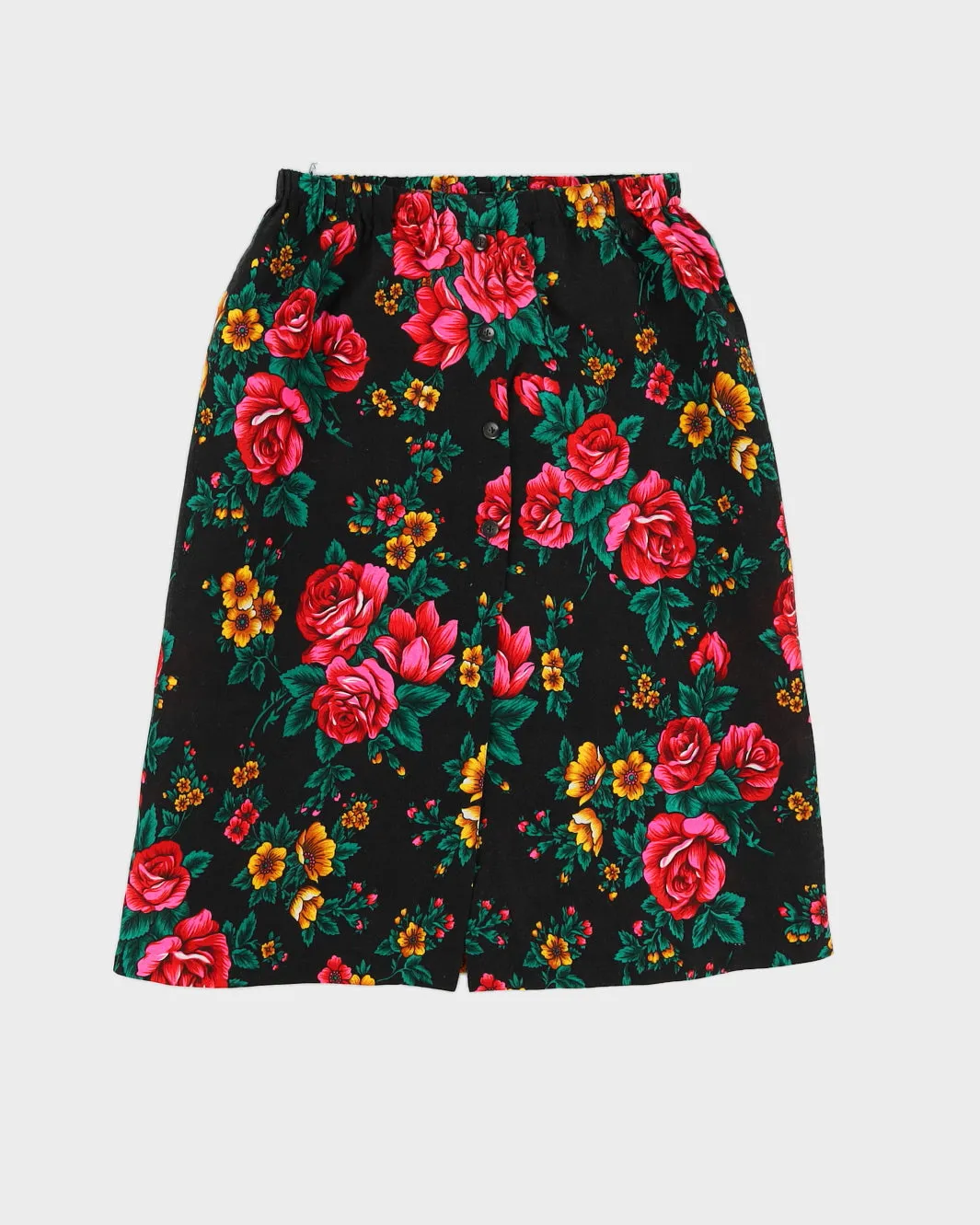 00s Black Floral Midi Skirt - S