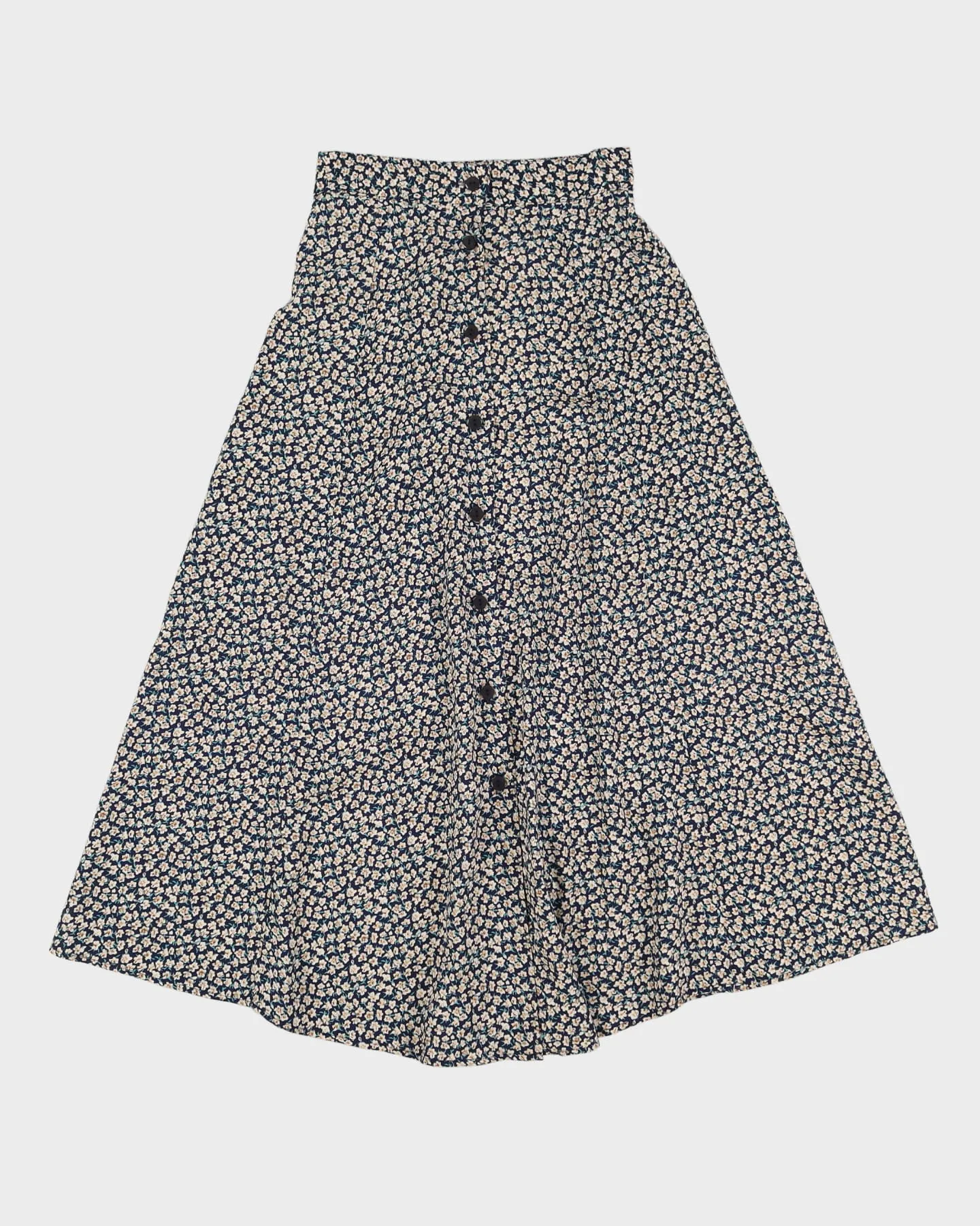 00s Blue Floral Rayon Skirt - XS