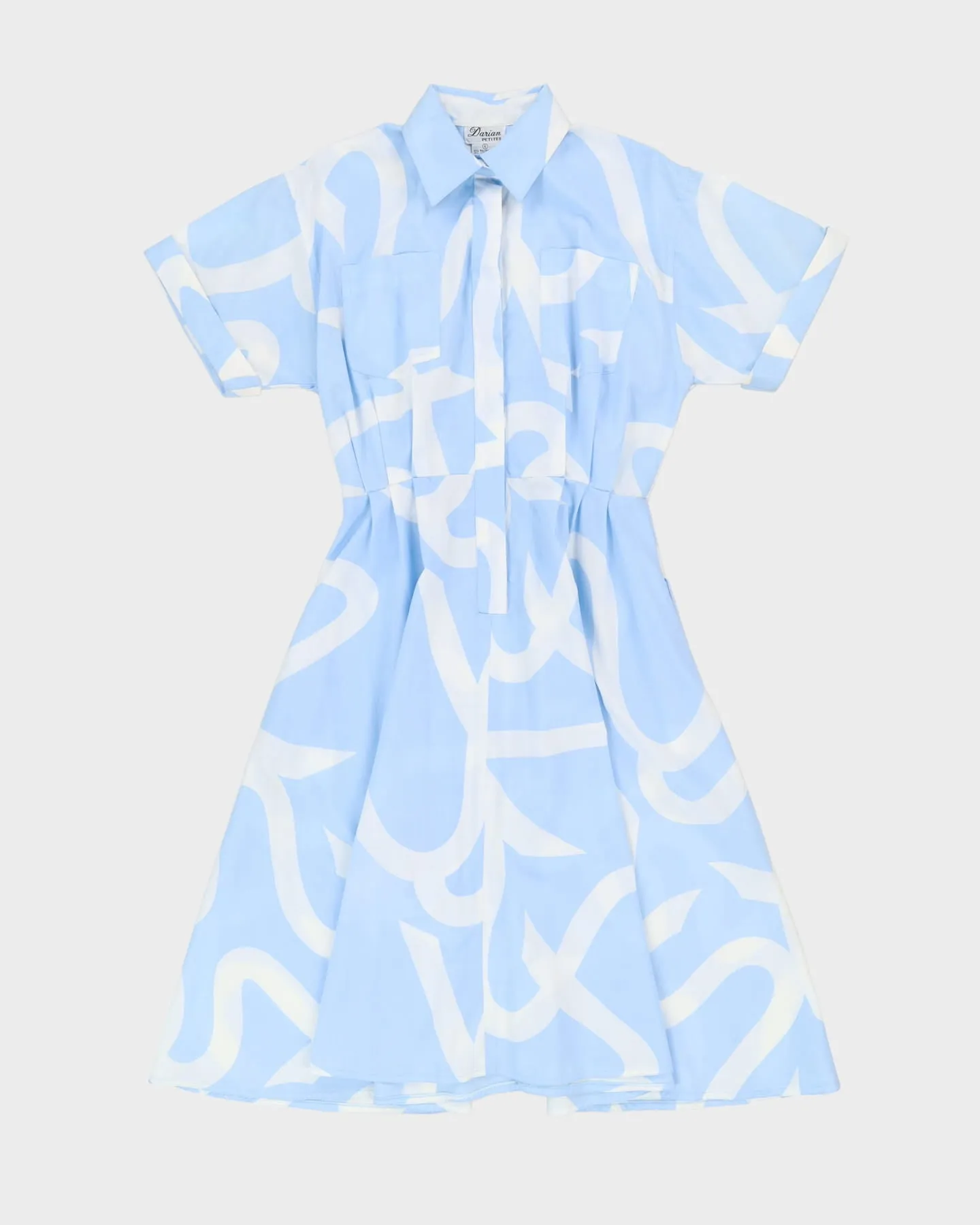 00s Blue Patterned Shirt Style Midi Dress Dress - M