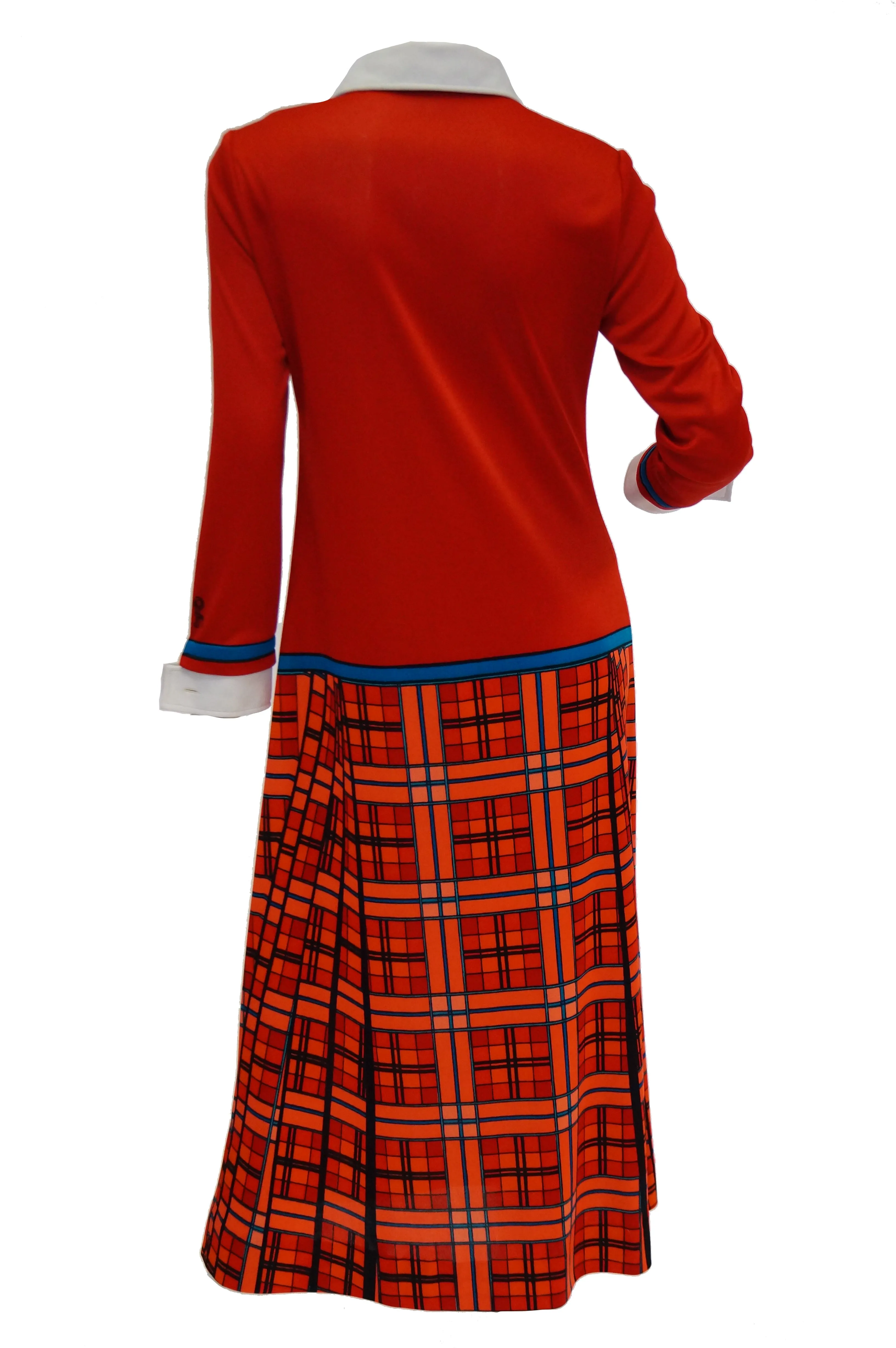 1970s Roberta di Camerino Red and Blue Trompe L'oeil  Midi Dress