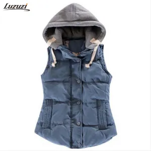 1PC Hooded Vest Women Autumn Winter Cotton Padded Colete Feminino Veste Femme Gilet Waistcoat 8 Colors Z509