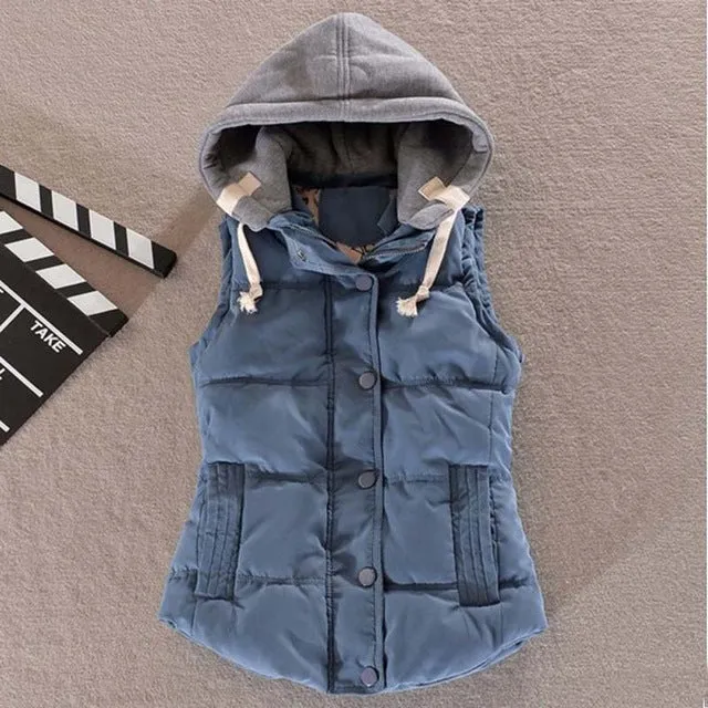 1PC Hooded Vest Women Autumn Winter Cotton Padded Colete Feminino Veste Femme Gilet Waistcoat 8 Colors Z509