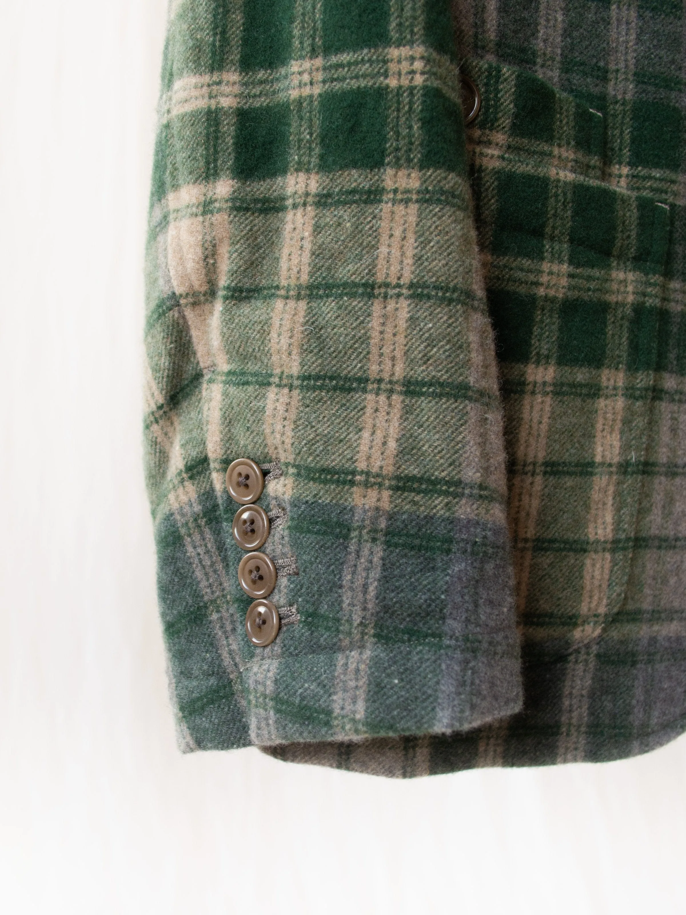 4 1 Patch Pocket Jacket - Green/Gray Beige Wool Plaid