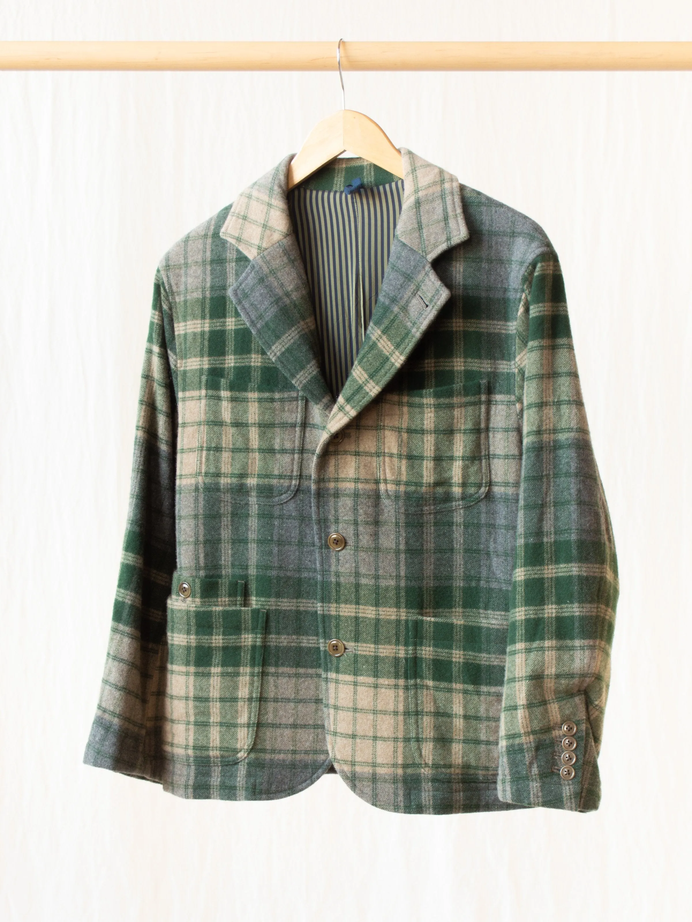 4 1 Patch Pocket Jacket - Green/Gray Beige Wool Plaid