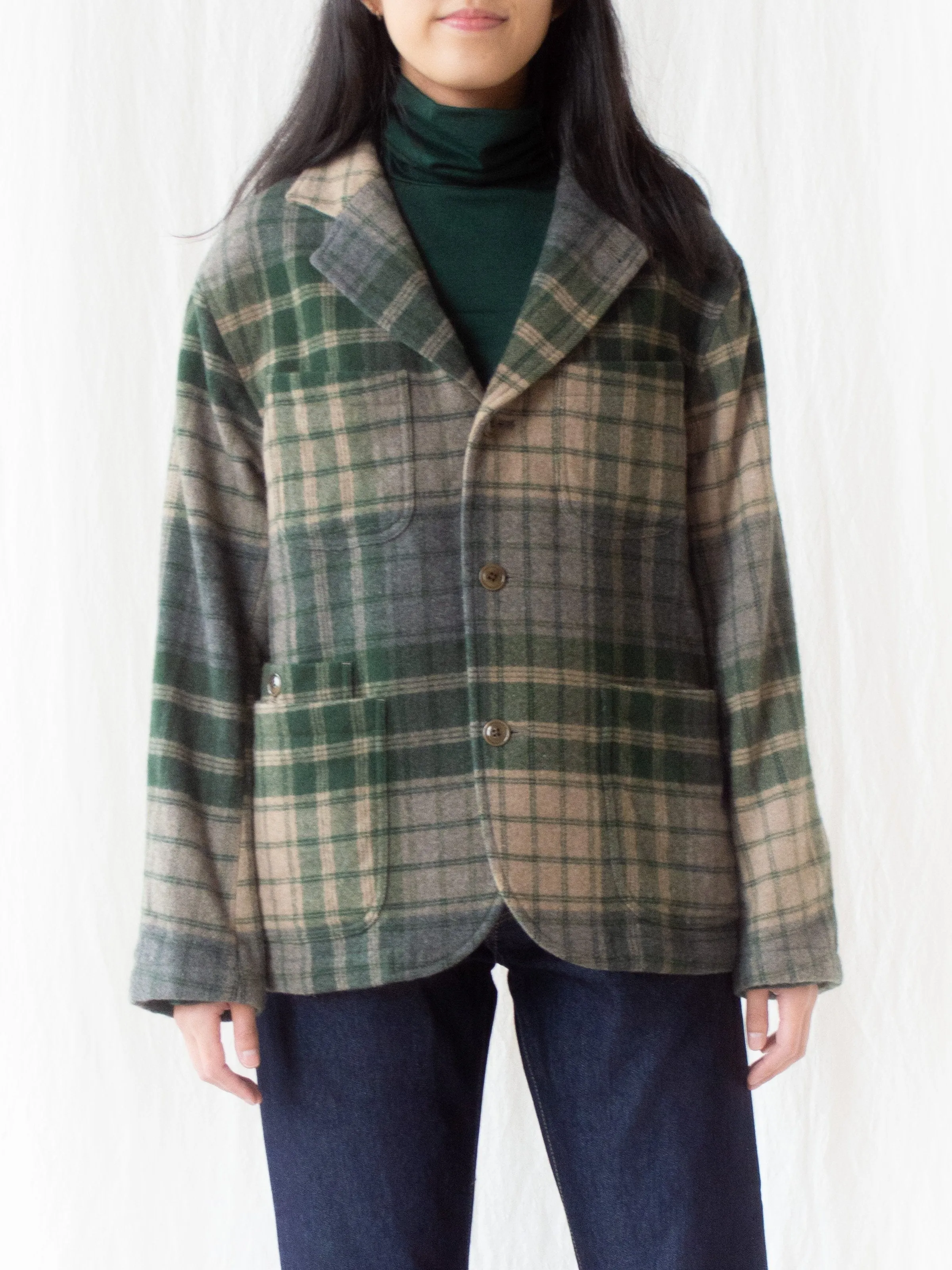 4 1 Patch Pocket Jacket - Green/Gray Beige Wool Plaid