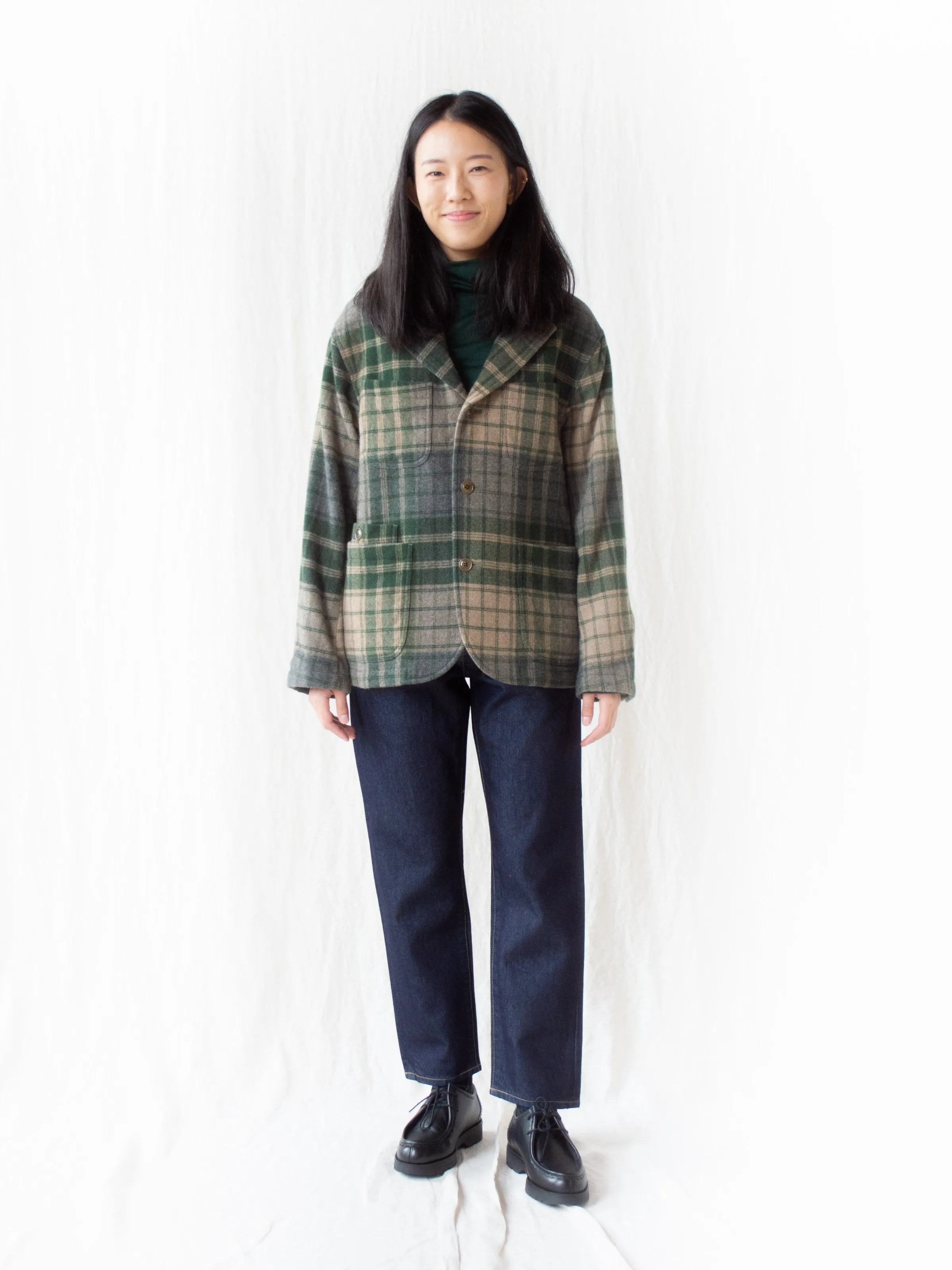 4 1 Patch Pocket Jacket - Green/Gray Beige Wool Plaid