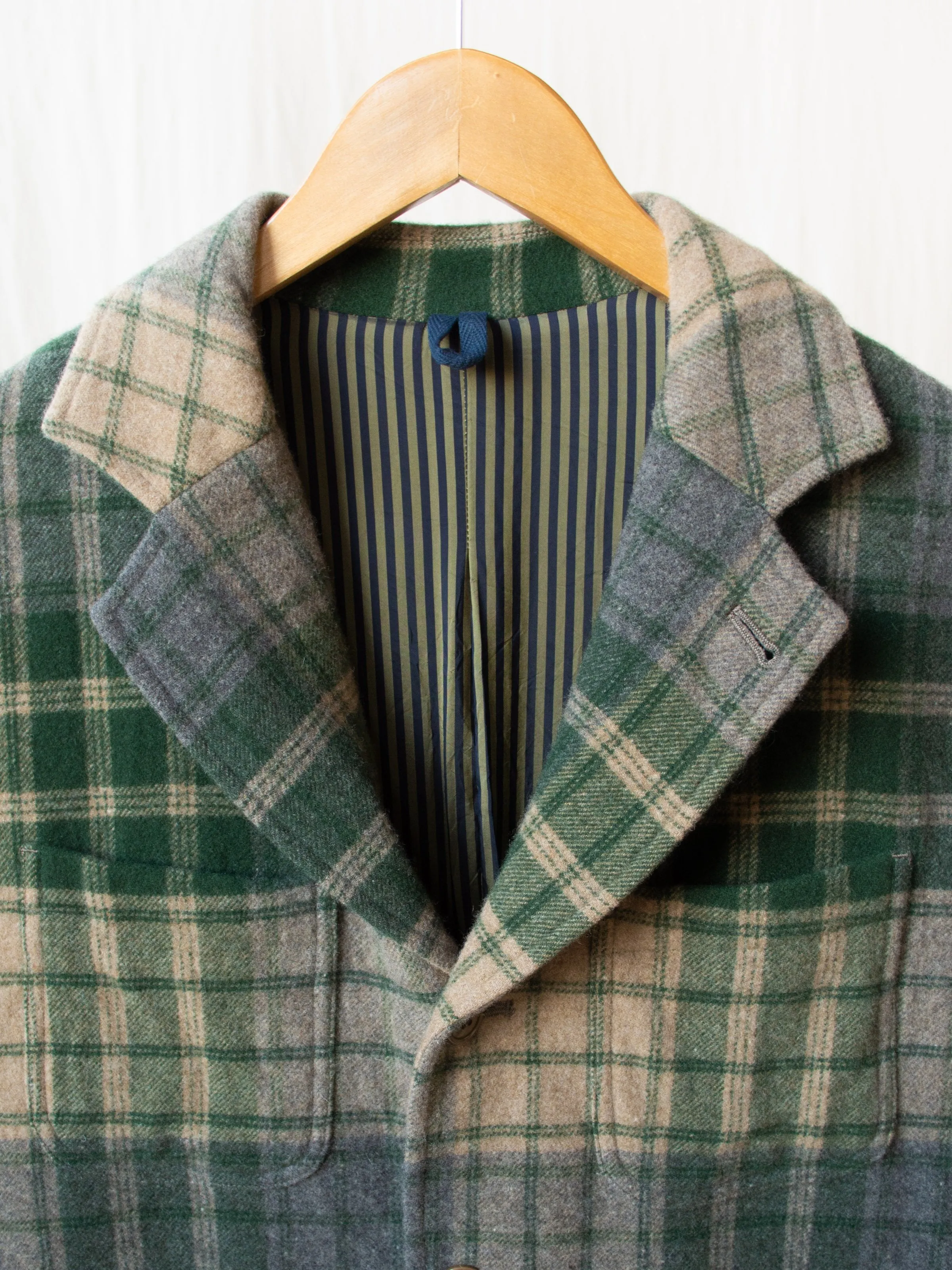 4 1 Patch Pocket Jacket - Green/Gray Beige Wool Plaid