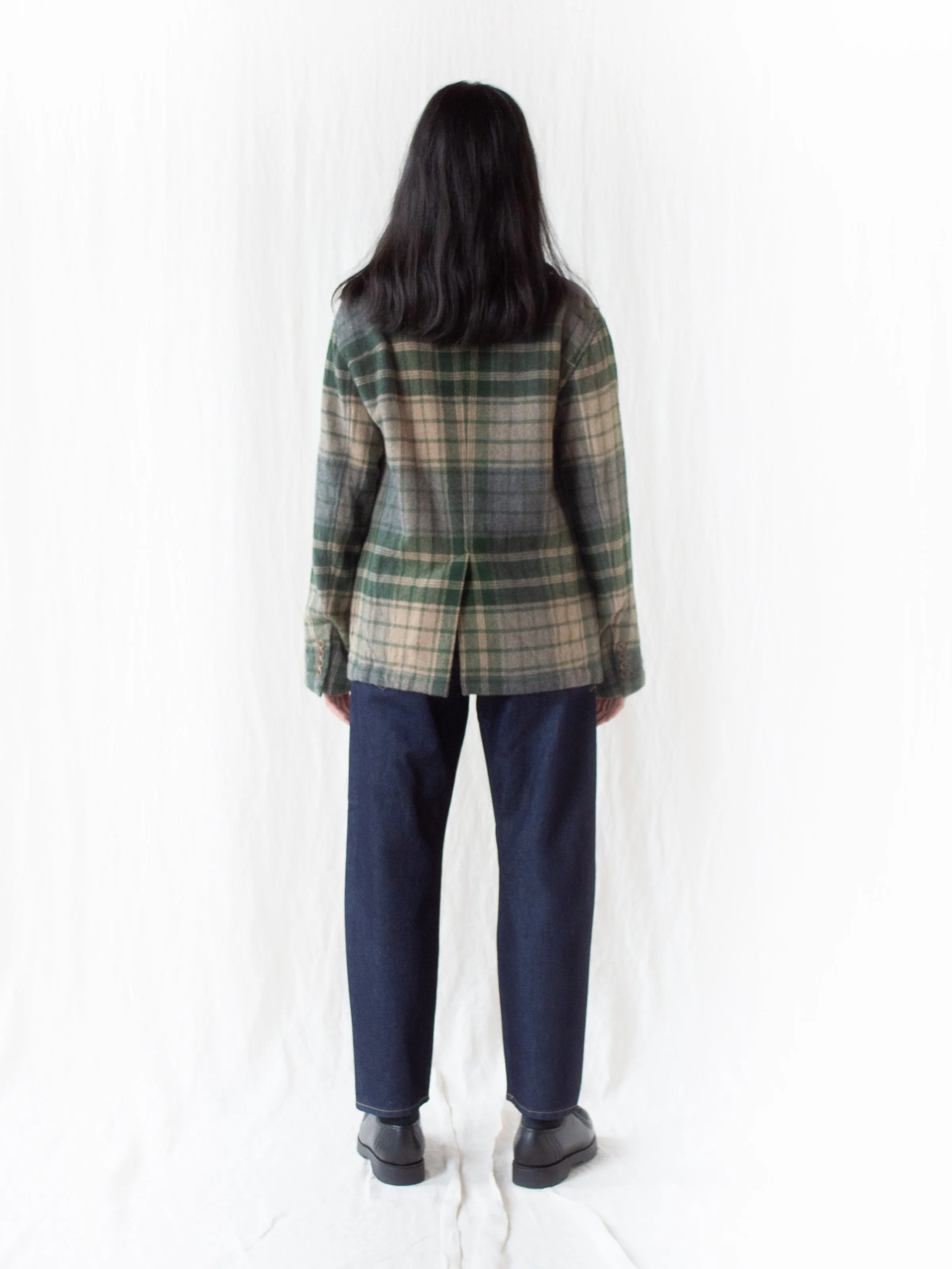 4 1 Patch Pocket Jacket - Green/Gray Beige Wool Plaid