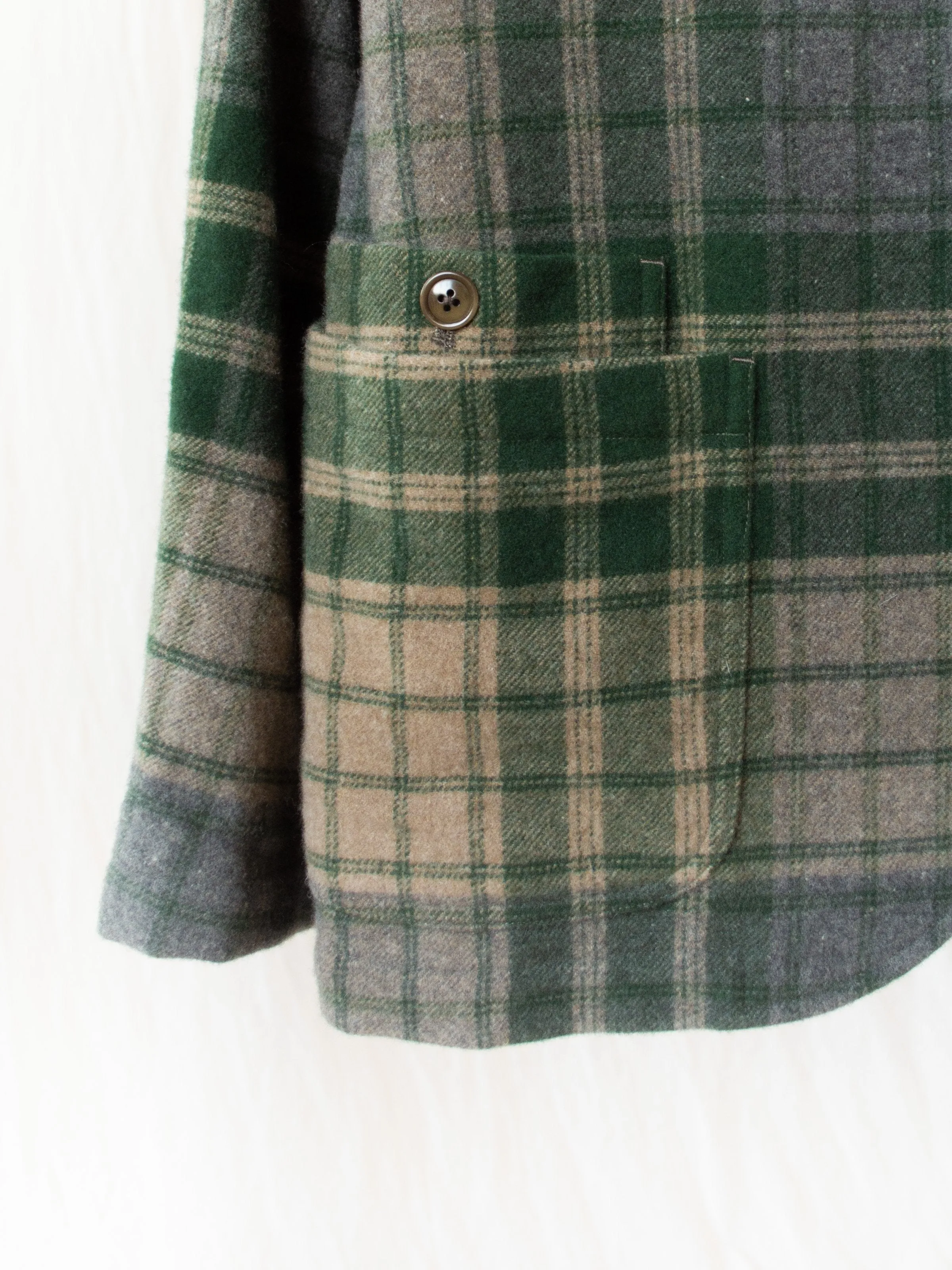 4 1 Patch Pocket Jacket - Green/Gray Beige Wool Plaid