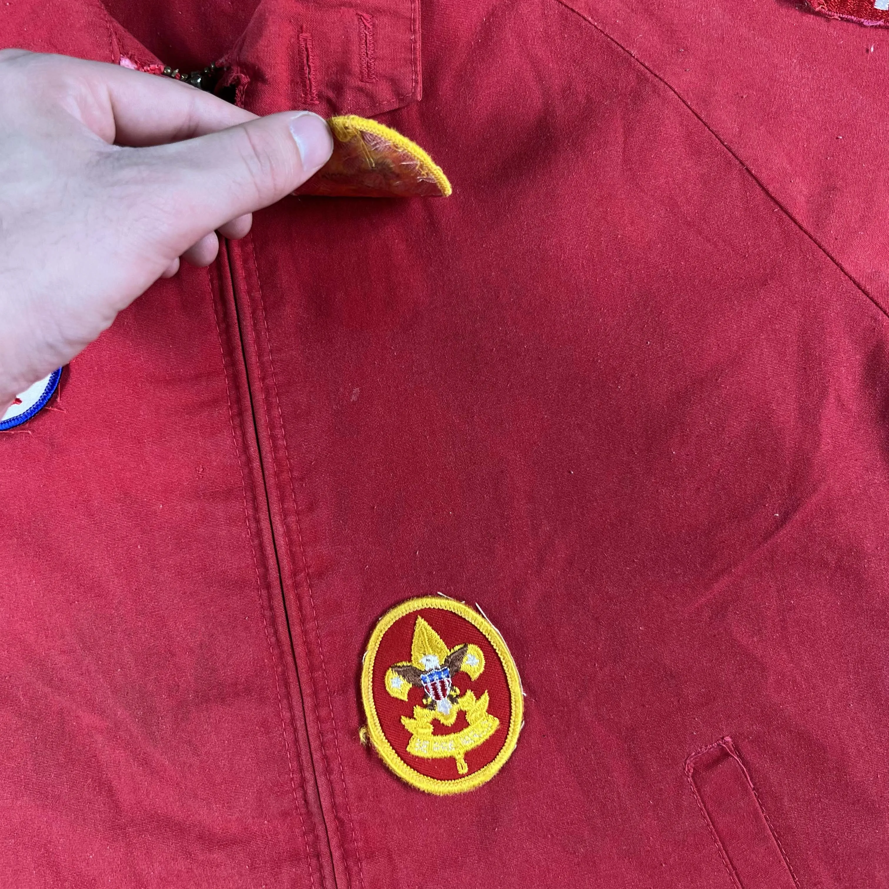 70s Boxy Red Patched Boy Scouts Jacket- S