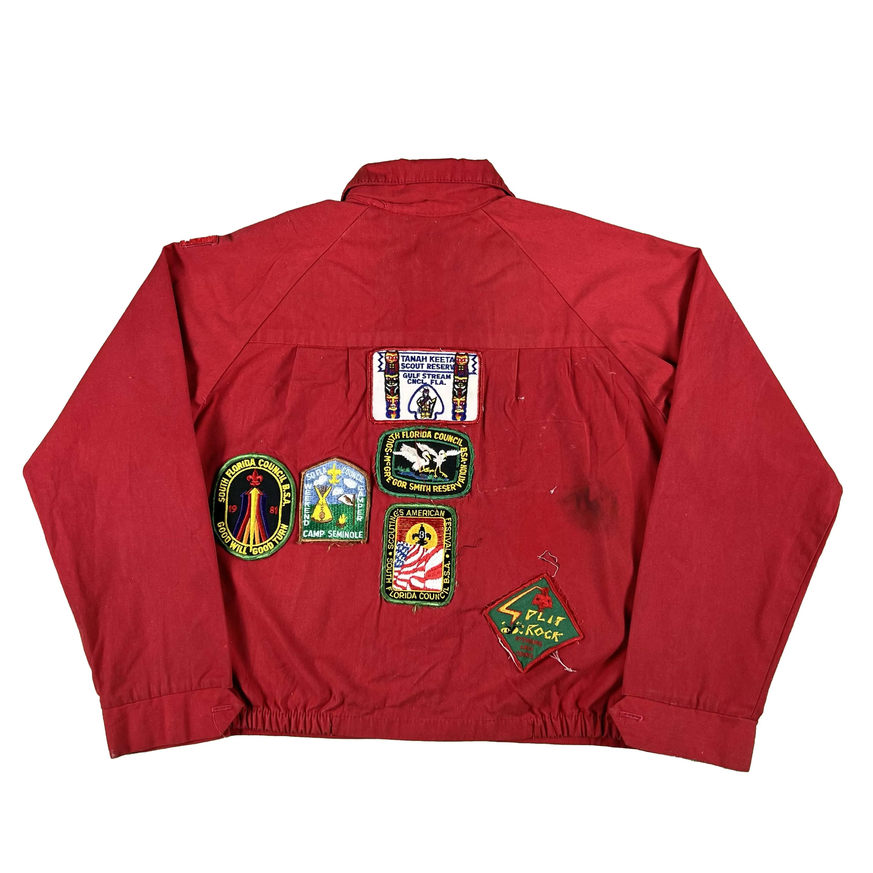 70s Boxy Red Patched Boy Scouts Jacket- S