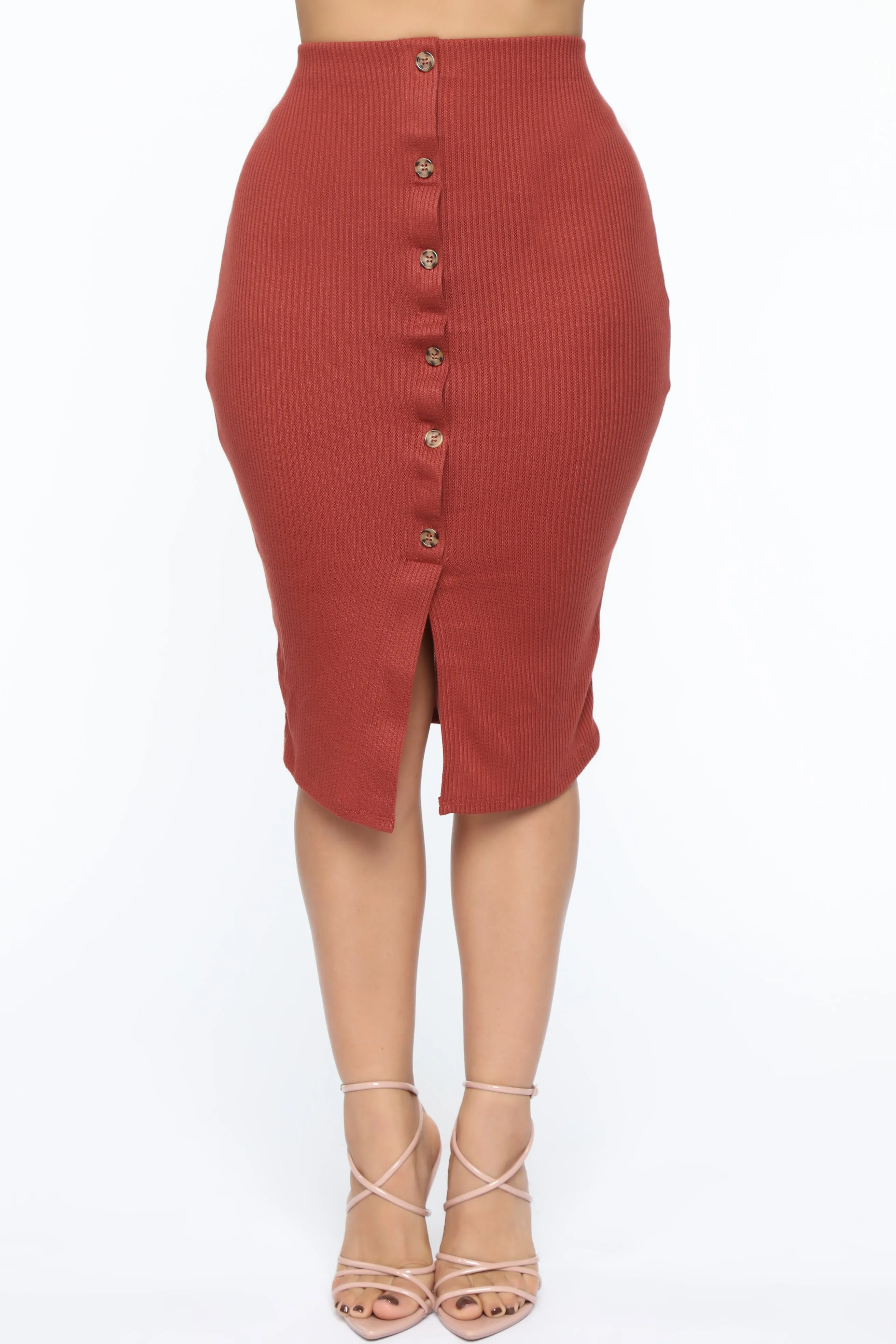 All Of The Button Skirt Set - Rust