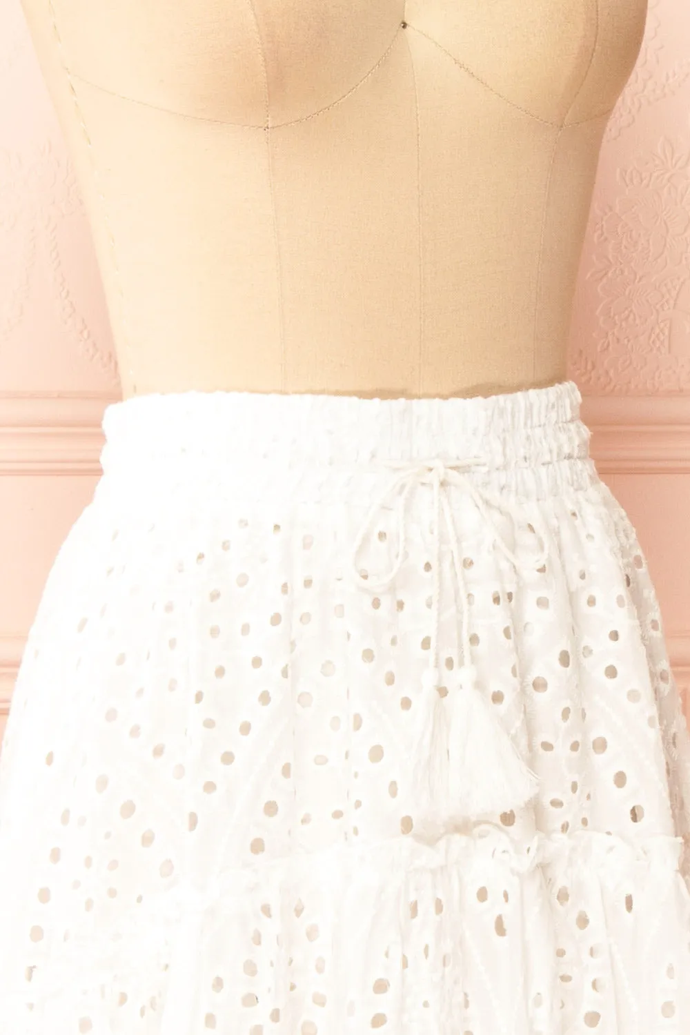 Atarah | White Midi Skirt w/ Openwork Lace