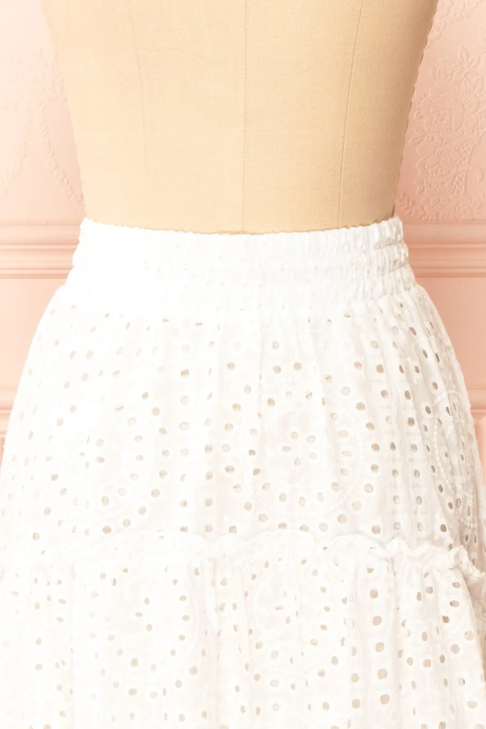 Atarah | White Midi Skirt w/ Openwork Lace