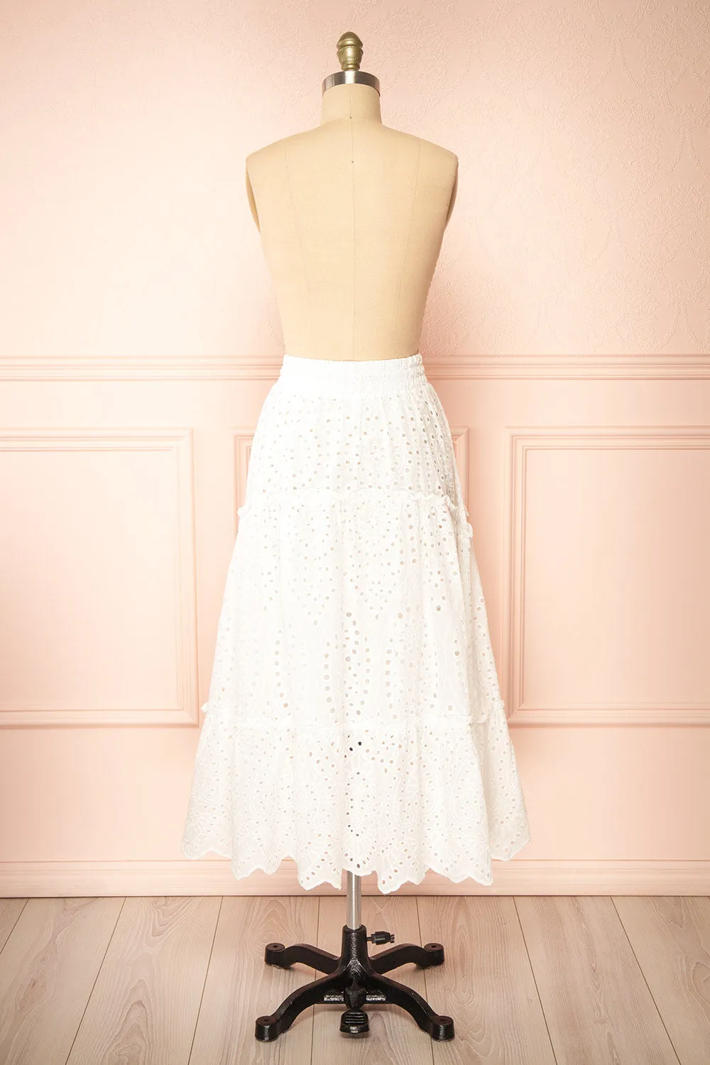 Atarah | White Midi Skirt w/ Openwork Lace