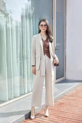 Beige Ribbons Slim-fit Blazer Suits