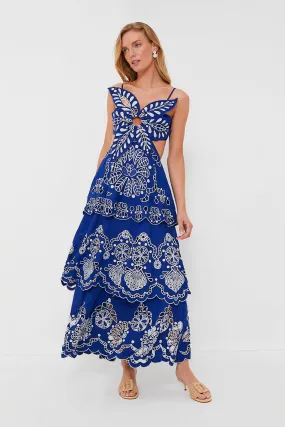 Blue Flower Richelieu Midi Dress