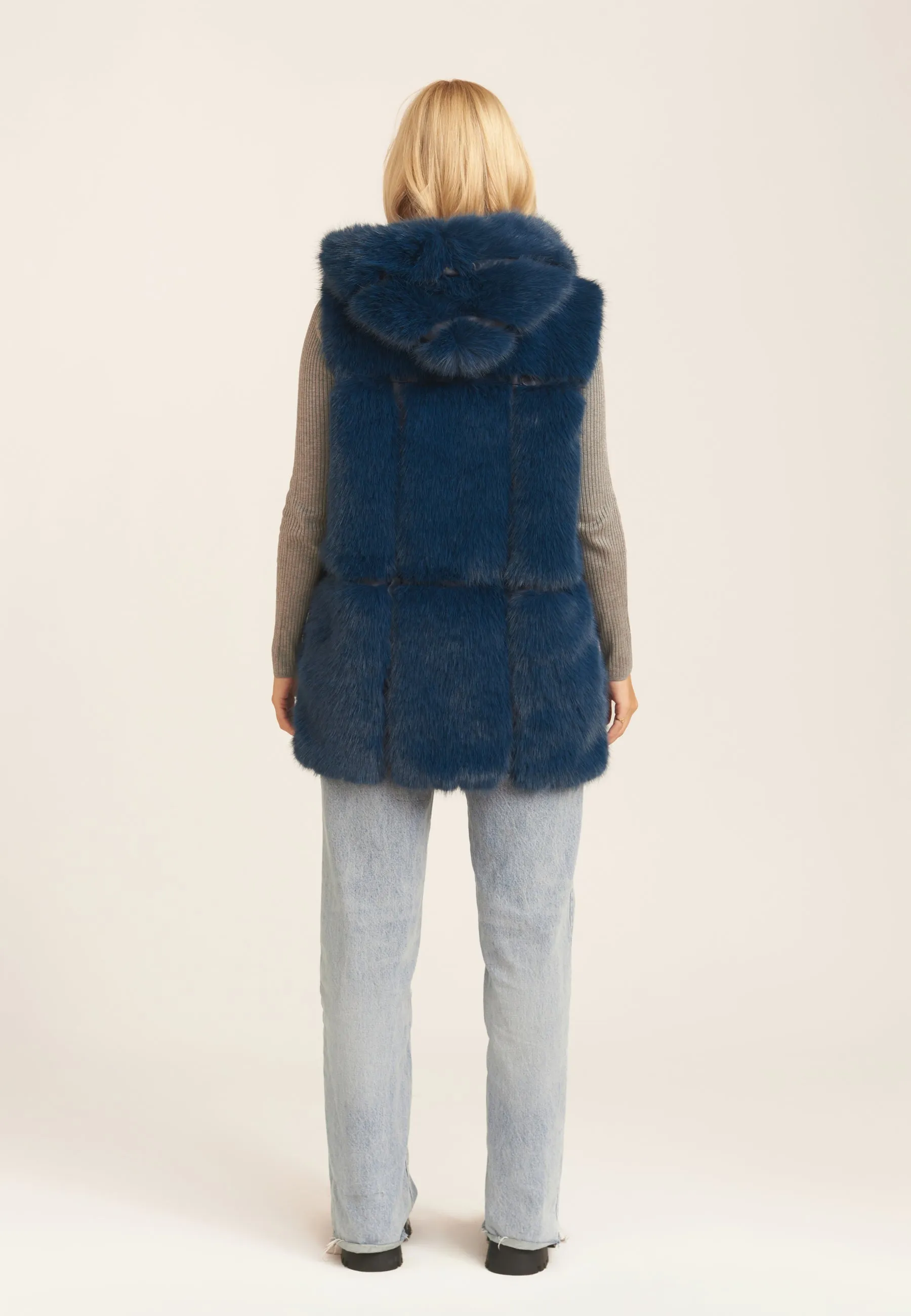 Blue Soft Touch Fur Longline Gilet