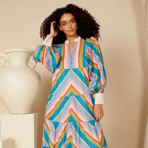 Bohemian Traders RAINBOW STRIPE MIDI DRESS