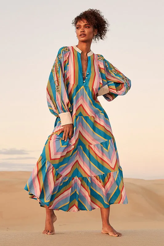 Bohemian Traders RAINBOW STRIPE MIDI DRESS