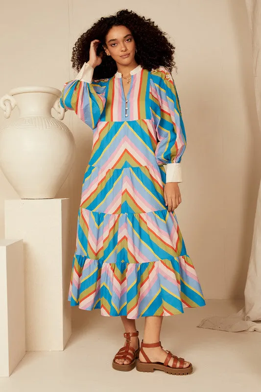 Bohemian Traders RAINBOW STRIPE MIDI DRESS