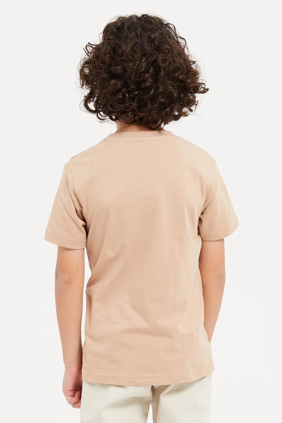 Boys Brown And White Cord Double Pocket Shacket With T-Shirt