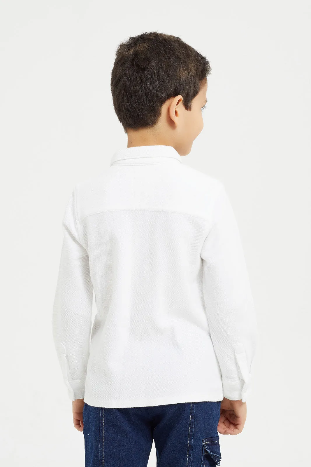 Boys White Jacquard Zip Thru Shacket