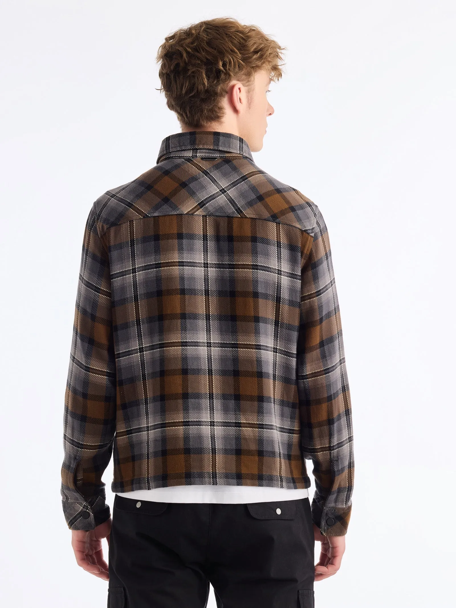 Brown Checked Pure Cotton Shacket