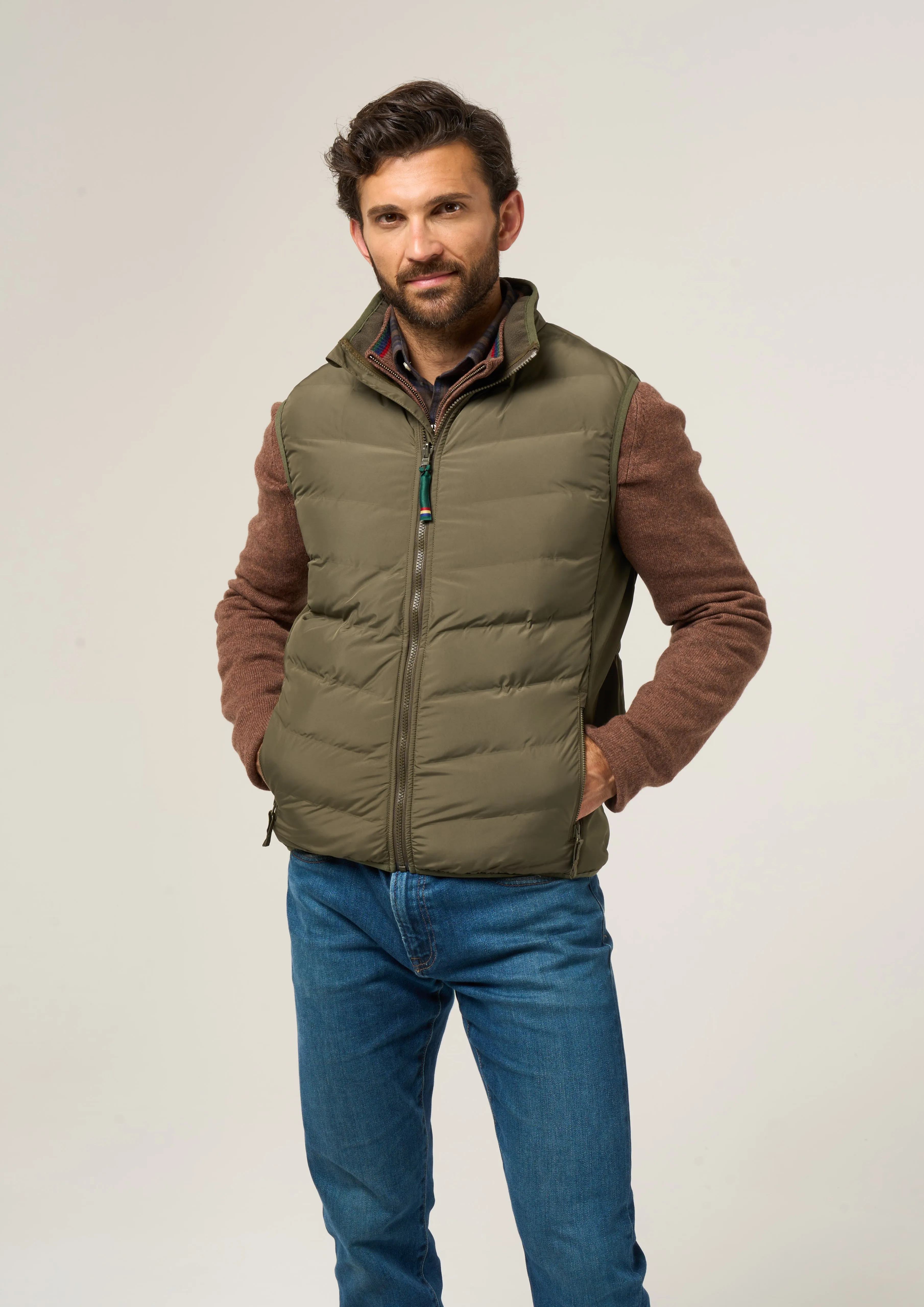 Calsall Men's Hybrid Gilet In Olive - Regular Fit