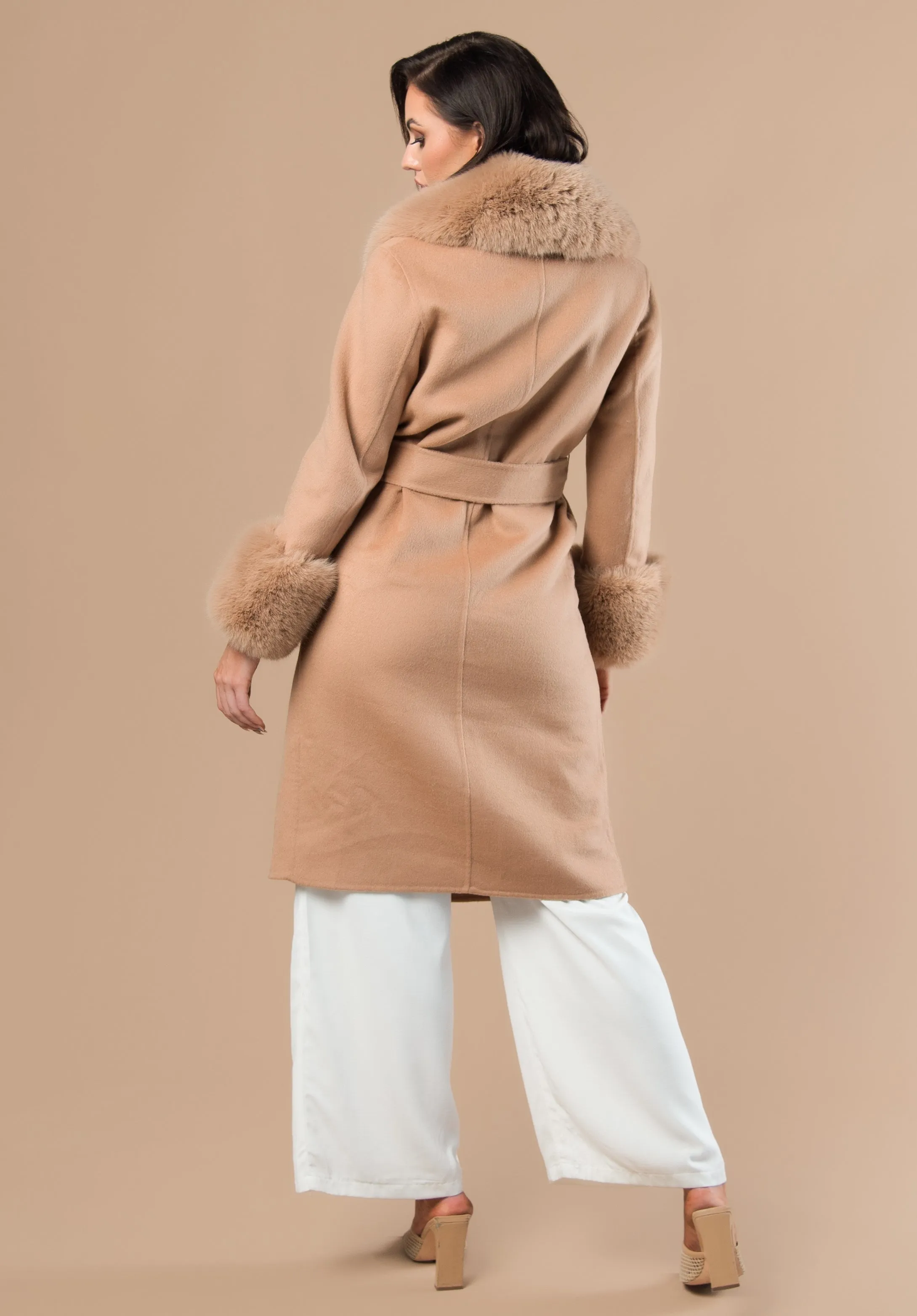 Camel Cashmere Faux Fur Coat