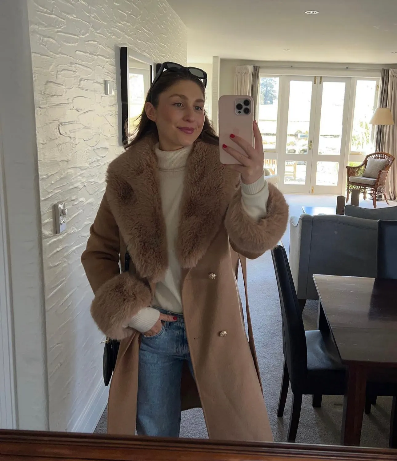 Camel Cashmere Faux Fur Coat