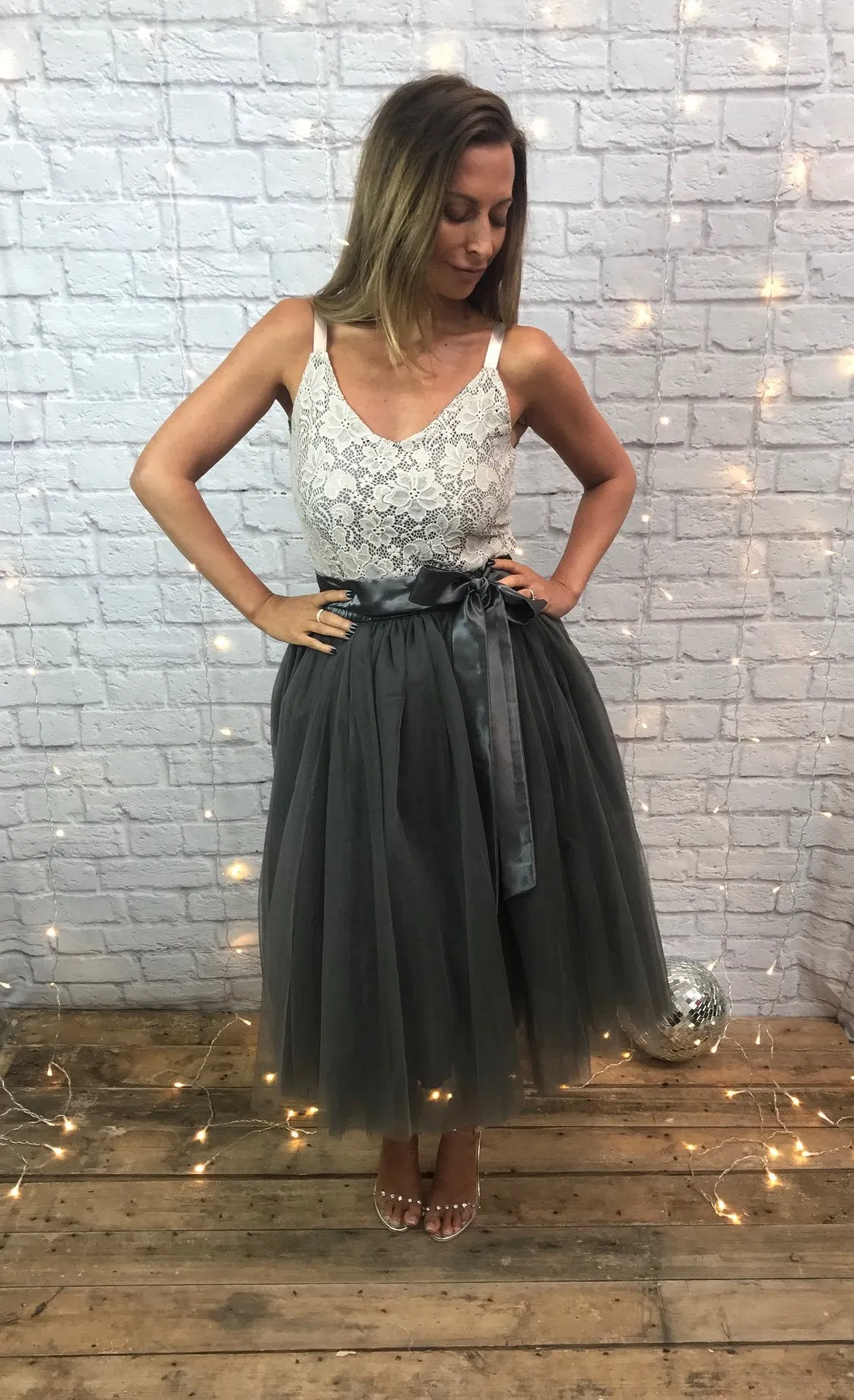 Charcoal Midi Tulle Skirt