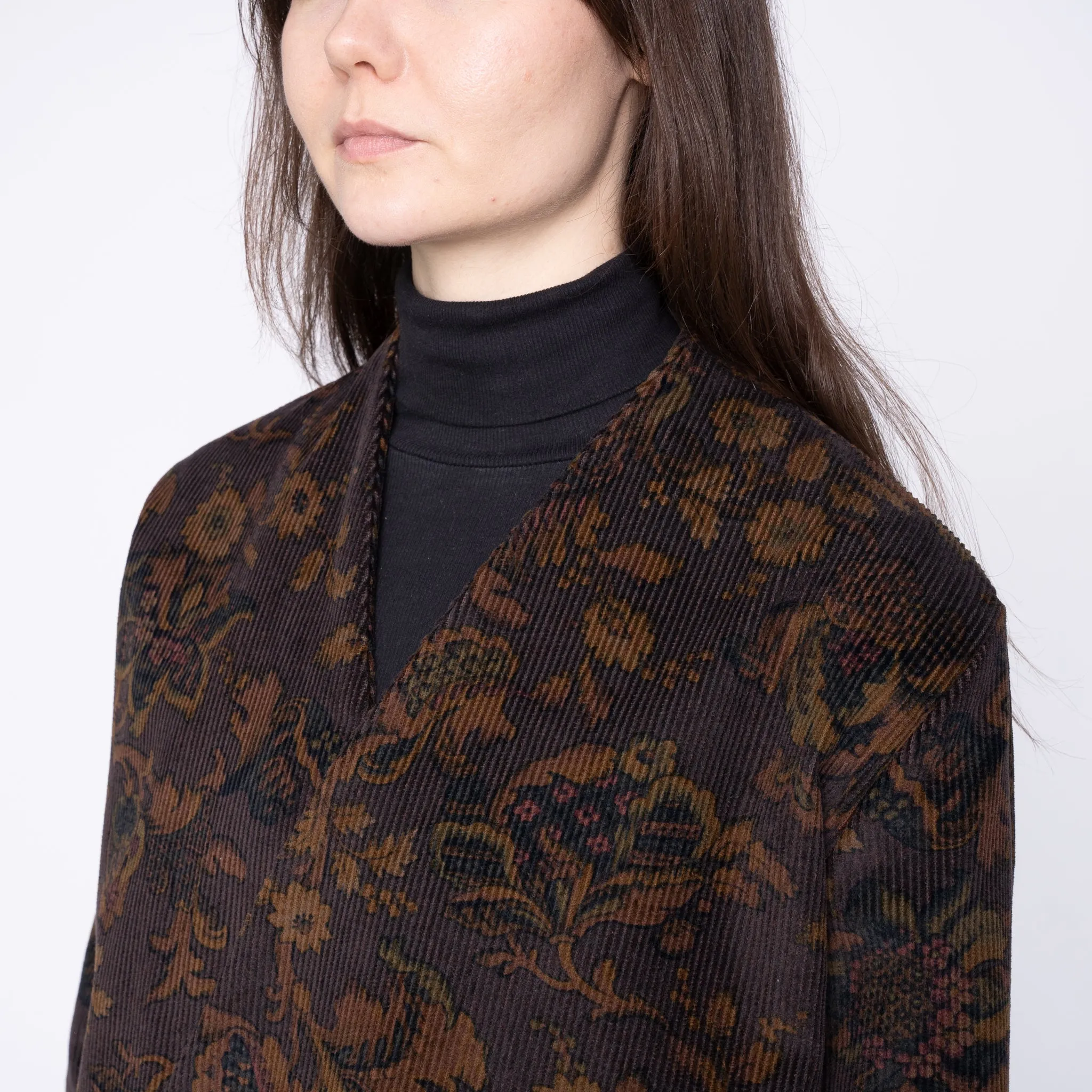 Collarless Jacket  - Paisley Corduroy  - Brown