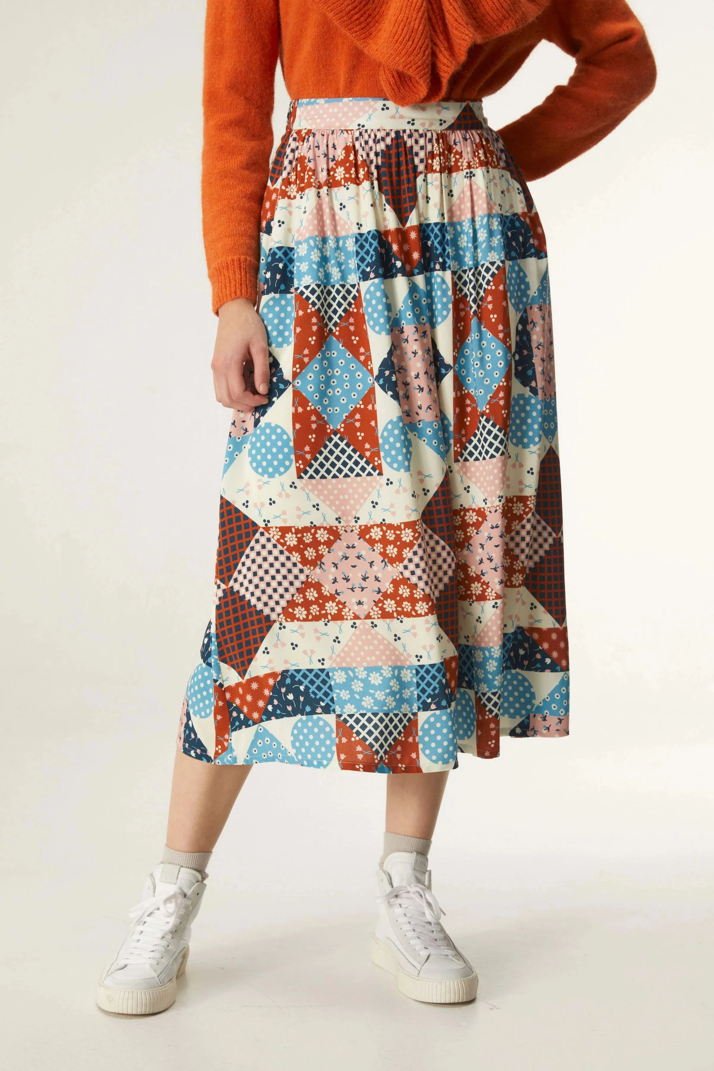 Compania Fantastica Patchwotk Print Midi Skirt