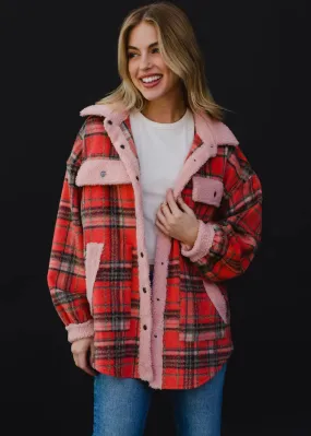 Coral, Tan & Pink Plaid Jacket