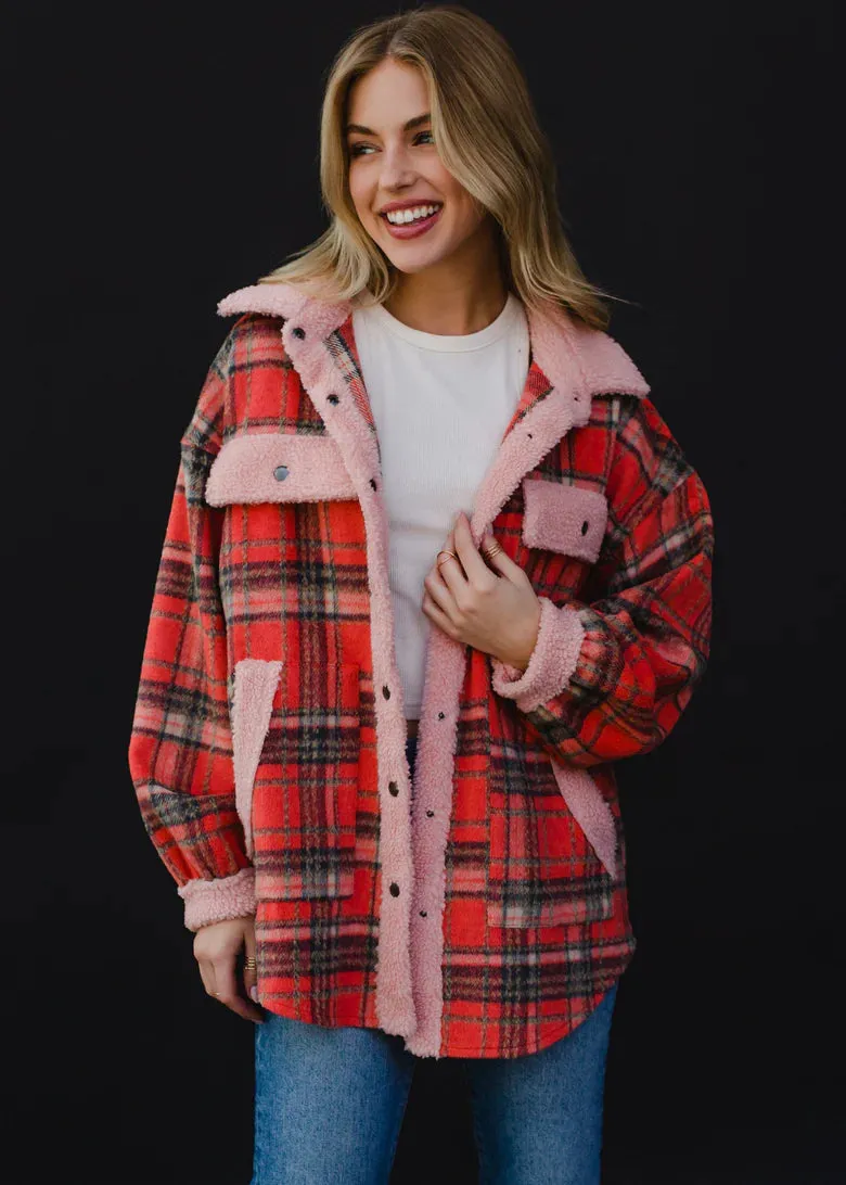 Coral, Tan & Pink Plaid Jacket