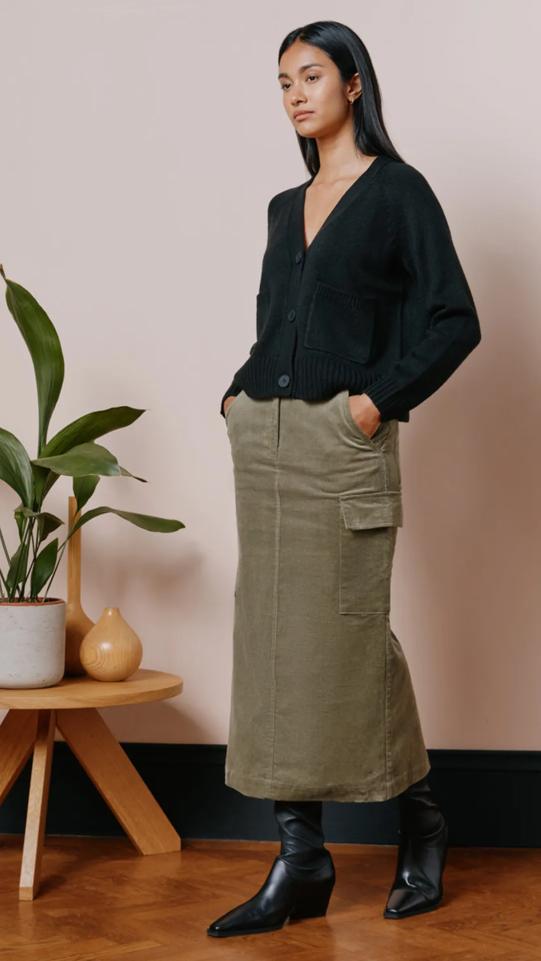 Cord Utility Skirt in Khaki by Albaray