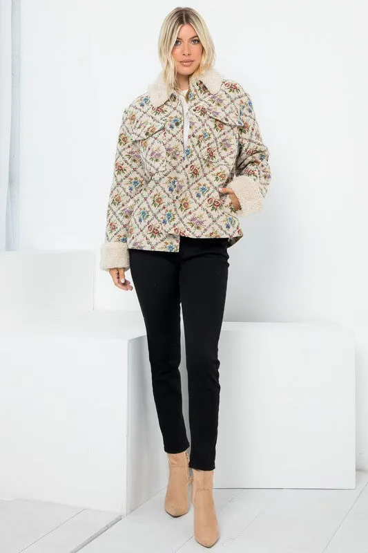 Cream Floral Jacquard Oversized Shacket