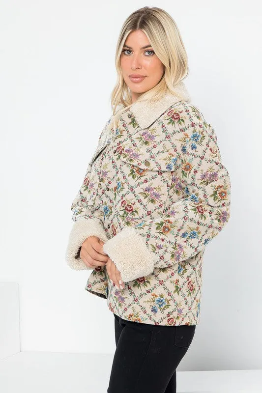 Cream Floral Jacquard Oversized Shacket