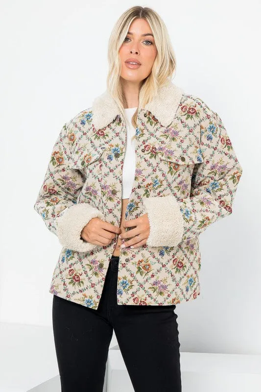 Cream Floral Jacquard Oversized Shacket