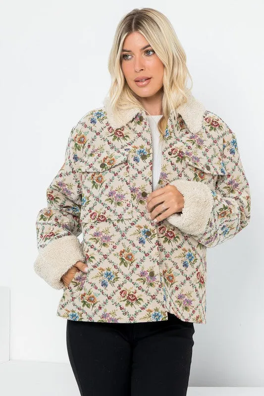 Cream Floral Jacquard Oversized Shacket