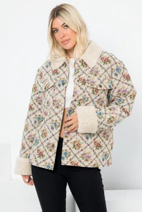 Cream Floral Jacquard Oversized Shacket