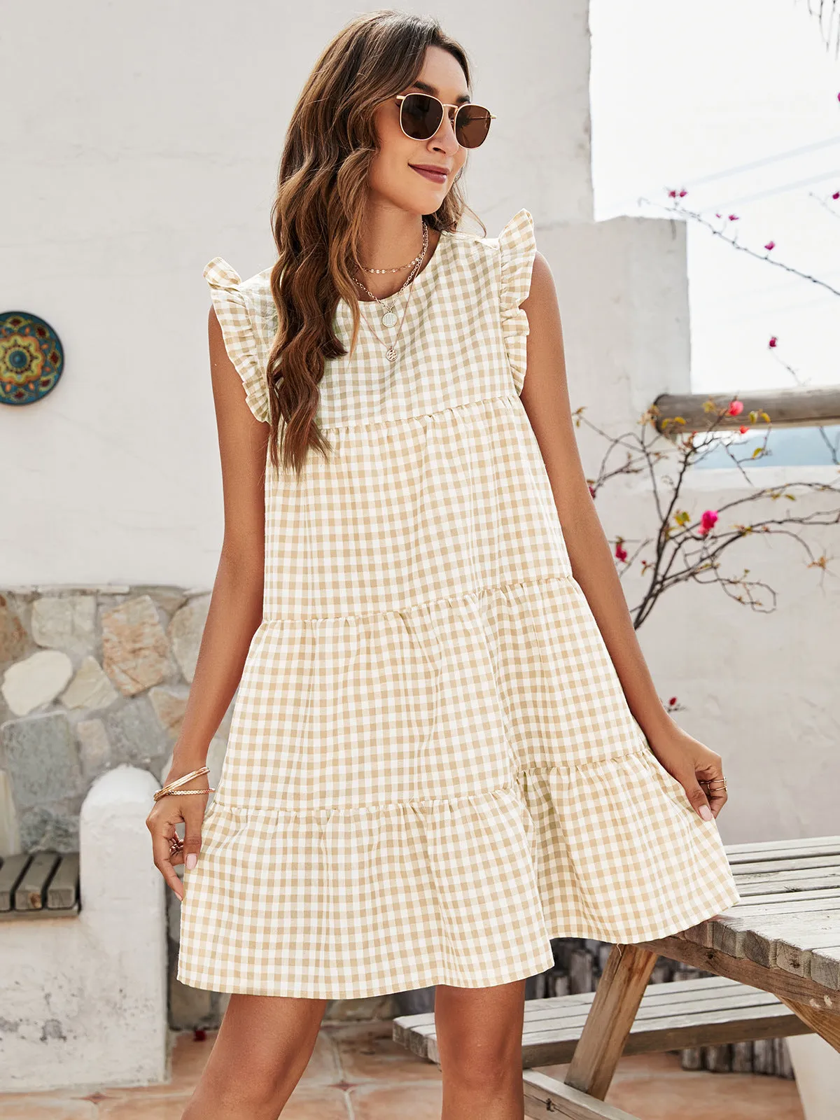 Cupcake Cotton Pocketed Polka Dot Babydoll Dress - Beige