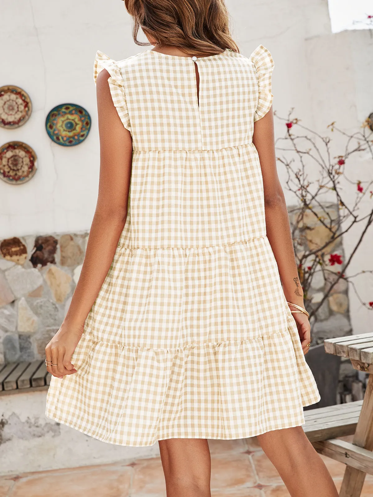 Cupcake Cotton Pocketed Polka Dot Babydoll Dress - Beige