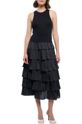 Current Air- Halter Sweater Dress with Contrast Tiered Skirt