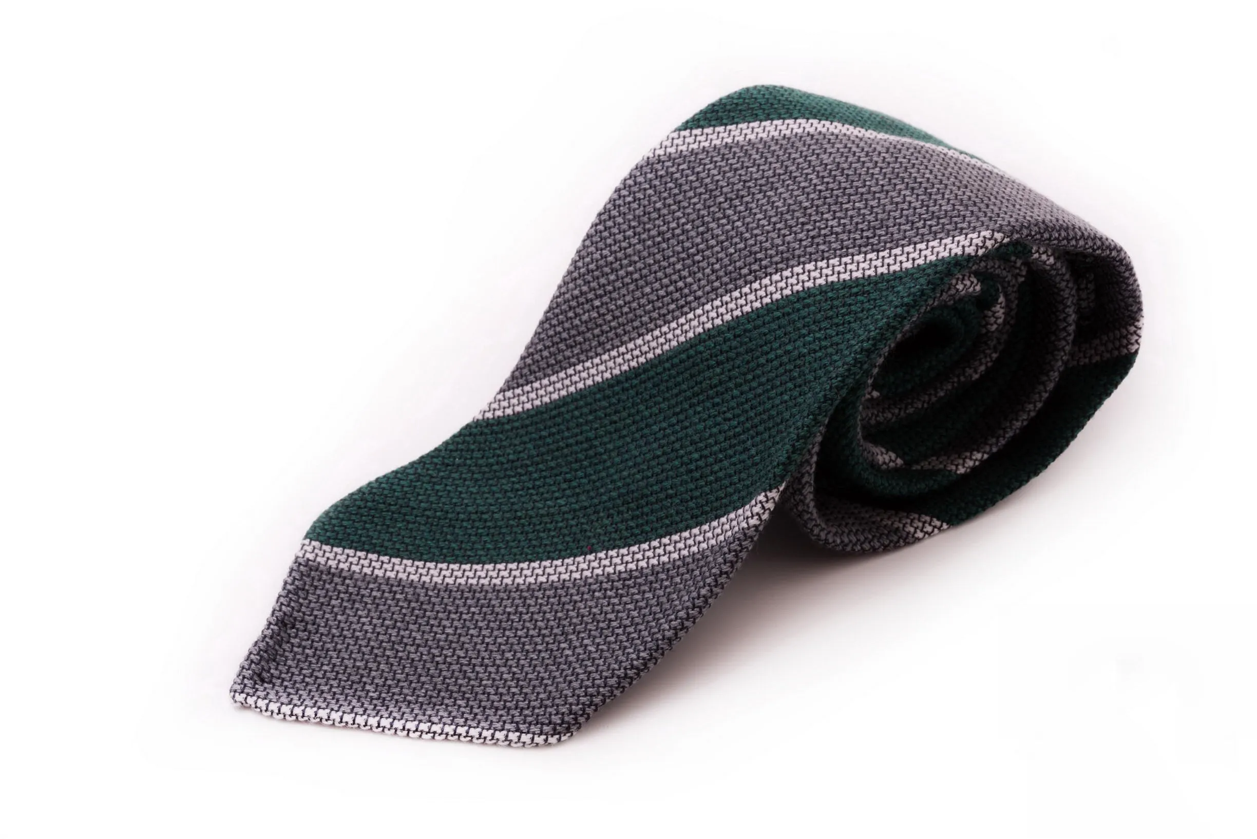 Dark Green & Gray Cashmere Wool Grenadine Tie