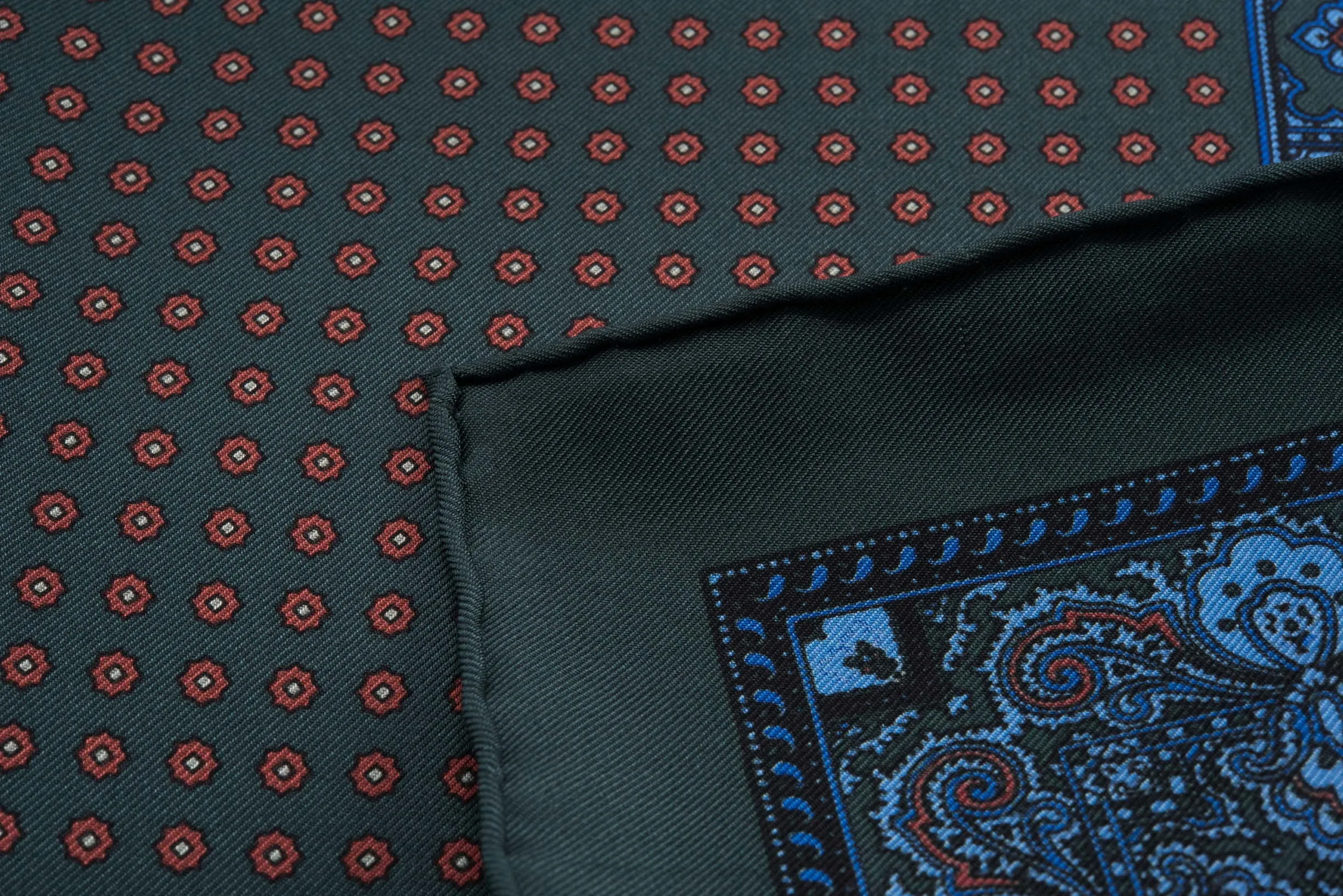 Dark Green Dot & Paisley Silk Pocket Square