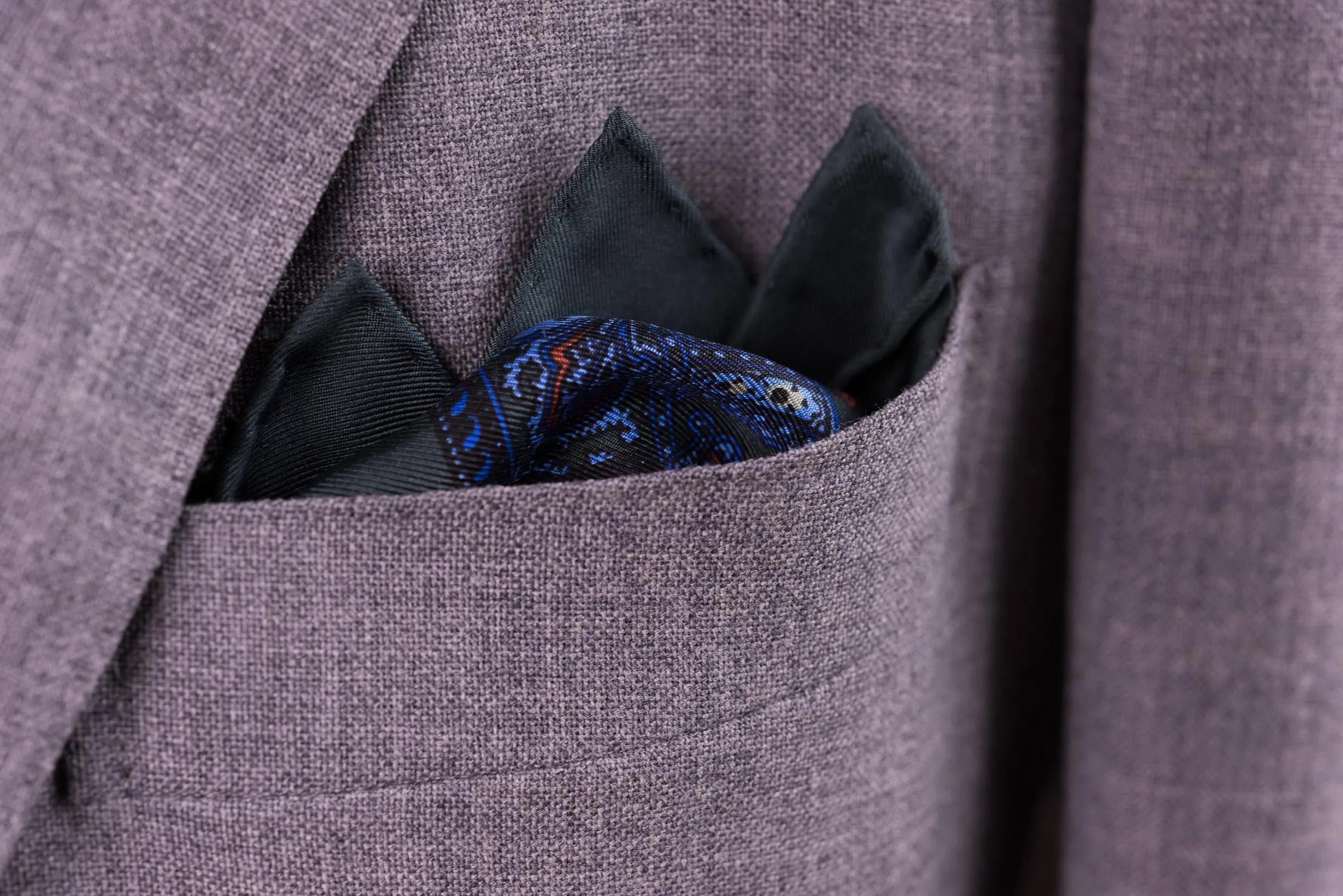 Dark Green Dot & Paisley Silk Pocket Square