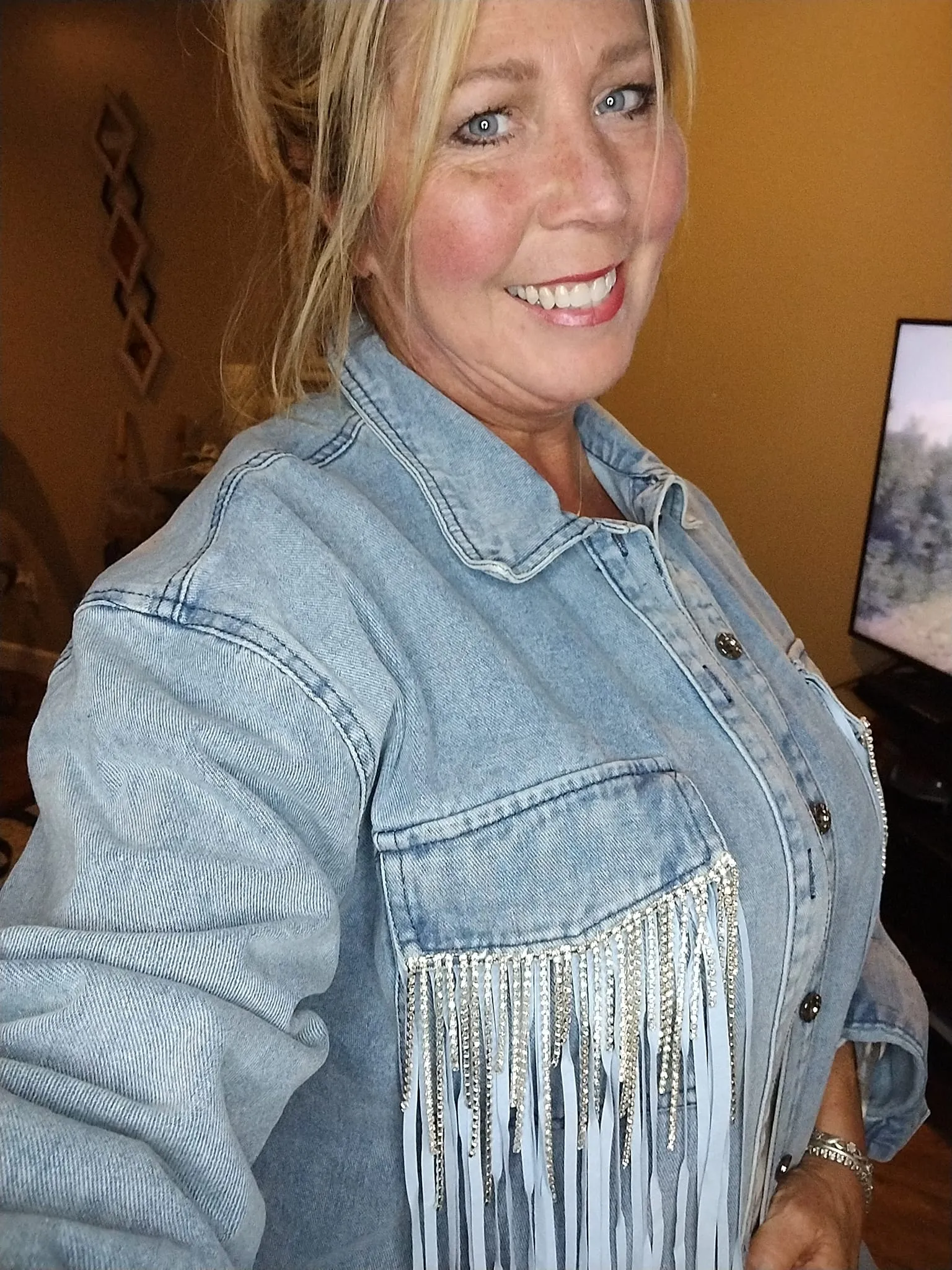 Denim & Glitz Double Fringe and Dazzle Denim Shacket