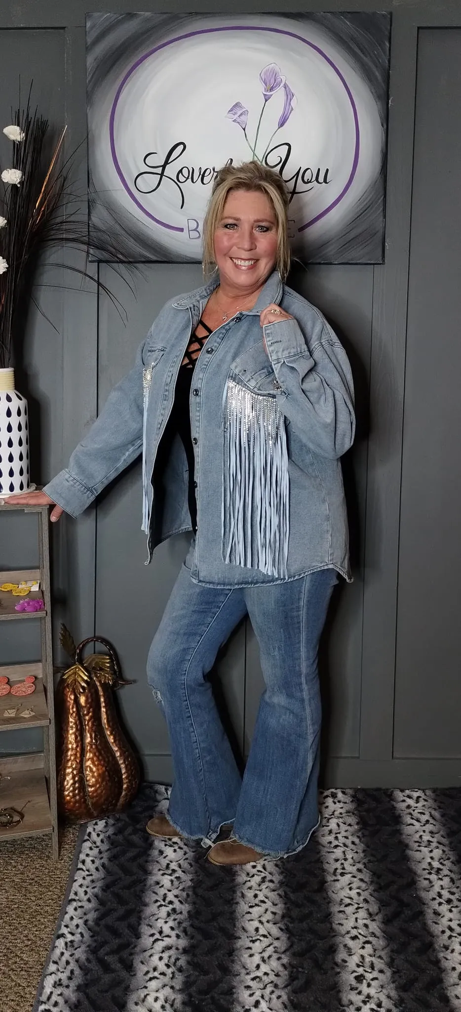 Denim & Glitz Double Fringe and Dazzle Denim Shacket